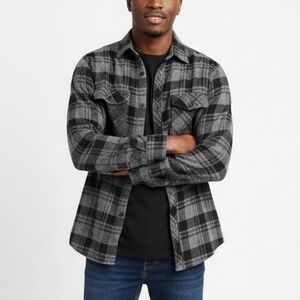 PD&C Mens Black Grey Plaid Long Sleeve Shirt - Size Large